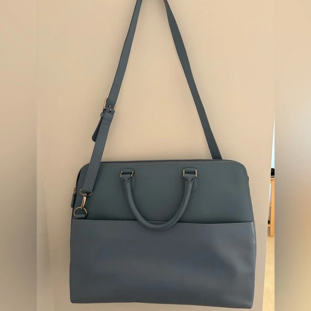 Levenger 100% Leather Light Blue Briefcase with Removable Shoulder Strap $450
